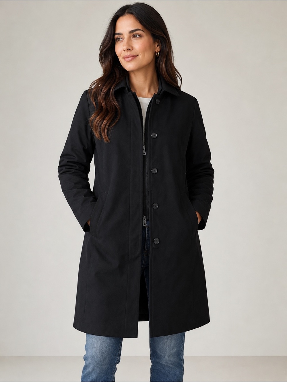 Cintas Womens Black Car Coat Quilted Lined Zip Button Front Jacket Size 10TL